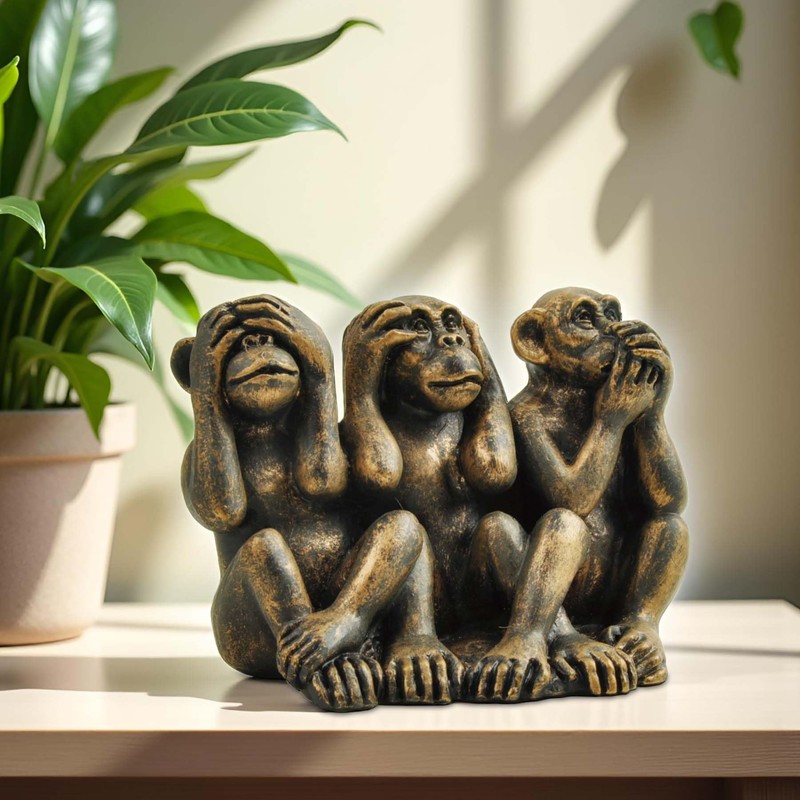 PlentifulHome 3 Wise Monkeys Statue - Hear No Evil, See