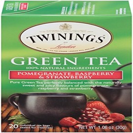 Twinings Green Tea With Pomegranate, Raspberry and Strawberry, 20 Count Pack of 6, Individually Wrapped Bags, Caffeinated