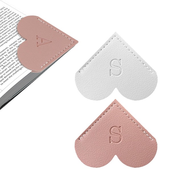 2Pcs Personalized Leather Heart Bookmark with Initial, 26 Letters Custom