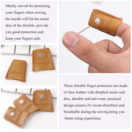 8 Pcs Thimble + 30 Pcs Sewing Needles, Finger Protector Fingertip Adjustable Metal Bronze Rings and Leather Coin Thimble for Needlework, Hand Embroidery Craft