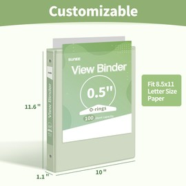 SUNEE 3 Ring Binder 3 Inch 1/2 Pack, Clear View Binder Three Ring PVC-Free (Fit 8.5x11 Inches) for School Binder or Office Binder Supplies, Sage Green Binder