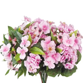 CITYES 6 Pcs Artificial Flowers for Outdoors Impatiens Silk Geraniums Flowers Pink UV Resistant Faux Impatiens Flowers for Outdoor Planters Pot Patio Garden Hanging Basket Porch Table Indoor Decor