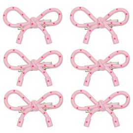 Penta Angel Small Bow Hair Clips 6Pcs Resin Bowknot Hair Pin Clips Coquette Party Accessories for Women (Pink)