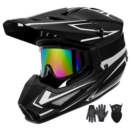 Youth Motorcross Helmet, Kids Motorcycle Dirt Bike Helmets, Adult Off-Road Mountain Bike BMX MX ATV Helmet, Unisex Full-face Helmets, DOT Certified 4 Piece Set (B-Gray, Medium)