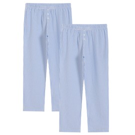 Latuza Women's 2 Pack Cotton Pajama Pants Seersucker Lounge Pants L Blue Stirpe