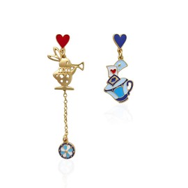 Unique Playing Card Dangle Earrings Red Heart Queen Poker Earrings for Women,Gold Asymmetric Rabbit Long Clock Poker Dangle Earrings Queen Hearts Costume (E)