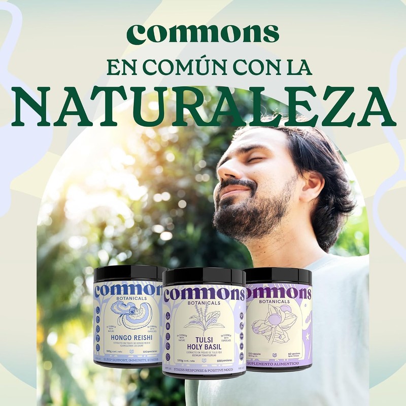 COMMONS Hongos Adaptógenos Kit Calma Reishi y Tulsi Extracto Puro