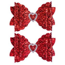 Glitter Hair Bow Clips IKOLA Red Sparkly Hair Accessory for Christmas Valentine's Day Hair Clips with Rhinestones Heart Decor Non Slip Alligator Clips Hair Accessories for Girls Teens Women