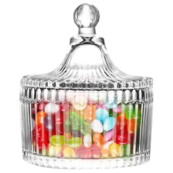 Klauss Crystal Candy Jars, Glass Sweet Storage Jars with Lid Decorative Apothecary Jar for Home Kitchen Sugar Cookie Buffet Food Storage Christmas Birthday Wedding Clear-10oz
