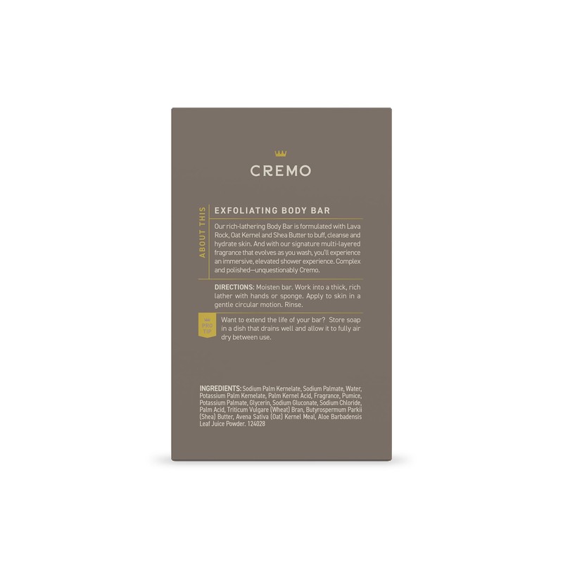 Cremo Exfoliating Body Bar for Men, Vintage Suede Scent, Multi-Layered