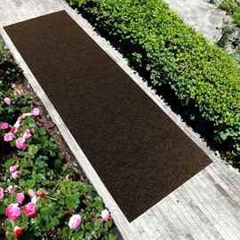 English Home Custom Size Non Slip Striped Design Durable Anti Slip Back Tough Pile Runner Rug for Hallway, Outdoor, Indoor, Commercial, Residential, Pool, Office (Brown, 26" x 04')
