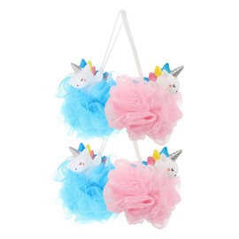 FRCOLOR 4 Pcs Unicorn Loofah Sponges for Soft Pe Mesh Bath Scrubbers Gentle Exfoliating Shower Balls for Birthdays Parties for