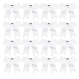 16PCS Cheer Bows for Girls,6 Inch Grosgrain Ribbon Ponytail Holders, Handmade Cheerleading Hair Accessories for Teens & Girls Sports Teams, Perfect for Holidays & Parties (White)