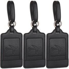 Teskyer Pack of 3 Suitcase Tags, Suitcase Tags with Address Label, PU Leather Luggage Tag, Air Travel, Tought, Privacy Protection, Quick Identification, Luggage Tag, Black