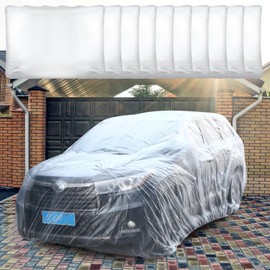 BBTO 10 Set Plastic Car Cover 15.7 x 24.6 ft Universal Disposable Clear Car Cover with Elastic Band Waterproof Dustproof Full Exterior Transparent Protective Cover for SUV Sedan and More