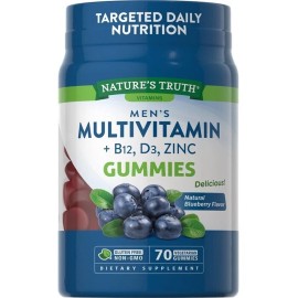 Nature's Truth Men's Multivitamin + B-12, D3, Zinc Gummies Natural Blueberry 70