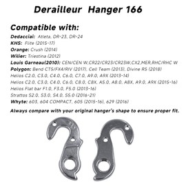 TerchPilet Derailleur Hanger 166 Compatible with Polygon Helios, Strattos, Louis Garneau, Dedacciai, Whyte | CNC Aluminum Alloy, Silver, Replacement Dropout with Bolts