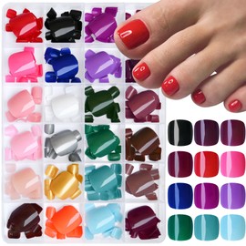 AddFavor Press on Toenails for Women, 576pcs Toe Nail Press ons Short Square Fake Toenails Acrylic Toe Nails Press on 24 Colors for Women