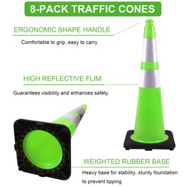 OrangeStar 8 Pack 28" Traffic Safety Cones, Green Cones Construction Cones w/Reflective Collar, Heavy Duty Base for Driving Practice, Parking Lots and Roadwork