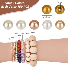 PH PandaHall 900pcs 4mm Glass Pearls 6 Colors Imitation Pearl Beads Round Glass Beads White Golden Craft Beads Loose Spacer Beads for Bracelet Necklaces Jewelry Making Wedding Party Home Decor