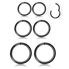 Thunaraz 3 Pair Stainless Steel 16G Sleeper Earrings Septum Clicker Nose Lip Ring Body Piercing (D:Black)