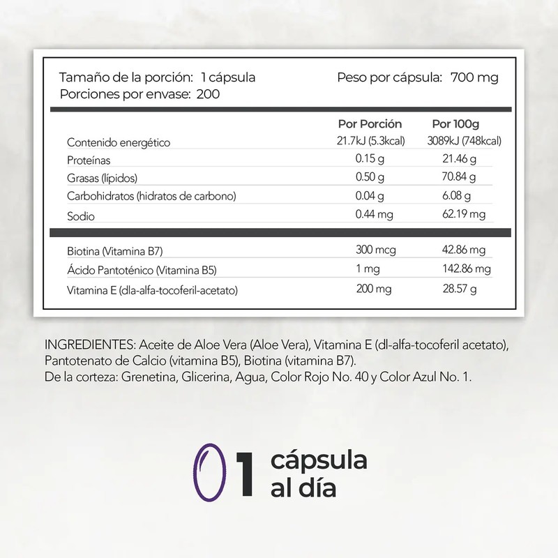 Biotina Pantenol, Vitamina E 200 Softgels Maklen Sabor Sin sabor