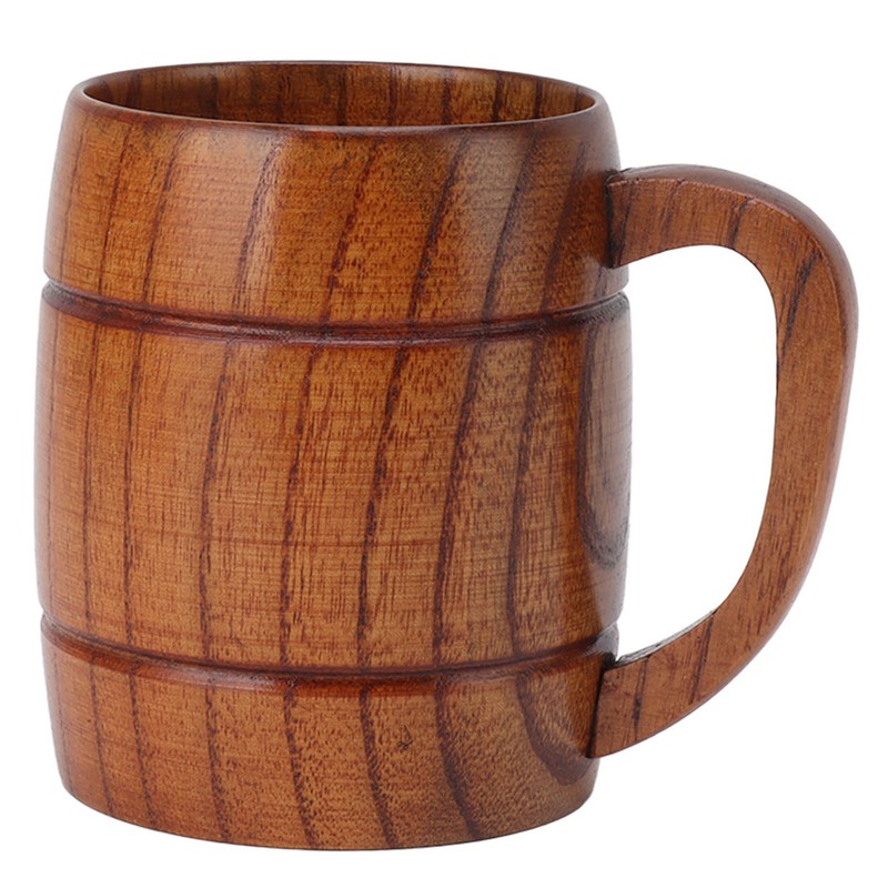 Wooden Beer Mug with Handle 300ml Prevent Scald Carved Drinkware