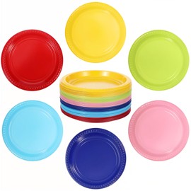 mekueeex 120 Pieces Rainbow Paper Plates 7 Inch Paper Plates Disposable Party Tableware Heavy Duty Table Decors Neon Party Supplies for Birthday, Dinner, Wedding (6 color)