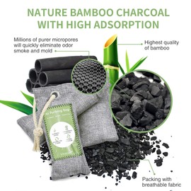 12 Pack Bamboo Charcoal Air Purifying Bag, Activated Charcoal Bags Odor Absorber, Moisture Absorber, Natural Car Air Freshener, Shoe Deodorizer, Odor Eliminators For Home, Pet, Closet (8x50g, 4x200g)