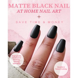 AddFavor Black Press on Nails Medium Coffin - 300pcs Medium Coffin Fake Nails with Adhesive Tabs & Nail File, Matte Black Nails Press ons Acrylic Nail for Women Girls
