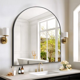 COFENY Black Arch Mirror, 36”x40” Black Mirror for Bathroom, Wide Arched Bathroom Mirror with Metal Wall Mounted Mirror for Bedroom Living Room Entryway Modern