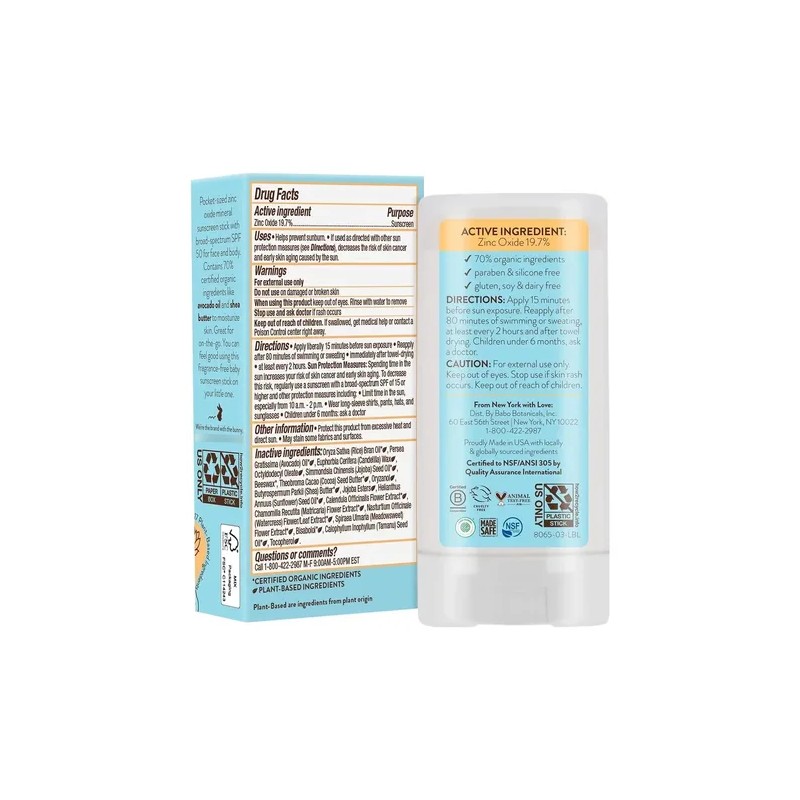 Protector Solar Mineral Para Bebés Spf50 En Barra Sin Fragan