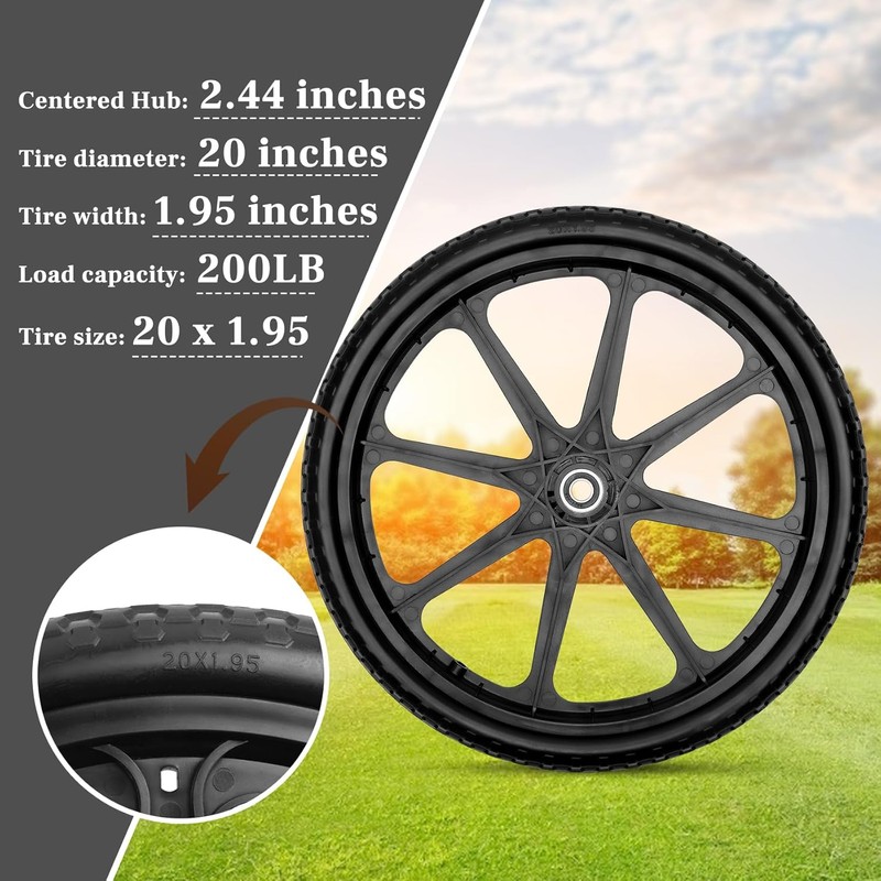 Upgraded 20" Flat Free Wheels Compatible with rubbermaid Wheelbarrow Tires,
