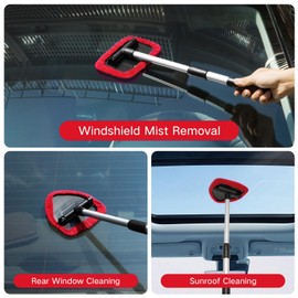 Qydipclin 10pcs Windshield Cleaner Tool, Car Window Cleaning Wash Kit with 4 Reusable Microfiber Pads 1 Spray Bottle and Extendable Handle Auto Glass Wiper Kit, Red