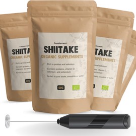 Cupplement - 4 Bags of Shiitake Powder 60 g - Mushroom Organic - Free Scoops & Frother - Mushroom Spores - Superfood - Shitake - No Extract or Capsules - Lentinula Edodes - Supplement