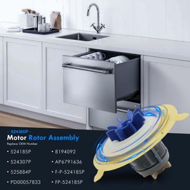 524185P Motor Rotor Assembly Fit for Fisher & Paykel Dishwasher Drawer Pump Motor Replacement Part OEM Appliance Parts Suits Starting DD601 DS601 DD602 DS602 DD603 DS603 Replace# 525884P & 524307P