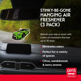 Griot's Garage Stinky-Be-Gone Hanging Air Freshener, Odor Remover, Car Scent for Garage, Closet, Laundry Rooms, Bathrooms, and More, 3 Pack, JDM Squash, 10827