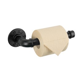 Livabber Industrial Pipe Toilet Paper Holder - Vintage Style DIY Wall Mount Roll Tissue Towel Holder for Bathroom Living Room and Kitchen (9", Black)