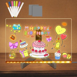 Infreecs LED Notice Board with Colours, LED Painting Board Children, Acrylic Notice Board with 7 Colours Pen and Adjustable Stand, Transparent Luminous Writing Board, Wipe Clean Message Board LED 30 x