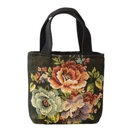 Embroidered Handbags for Women, Shoulder Tote Bag, Hobo Bags For Women (Black Peony, S)