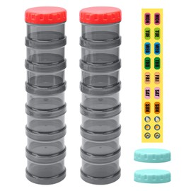 2 Pack 7 Day Pill Organizer Case Stackable Weekly Supplements Vitamins Pills Holder Dispenser Large Translucent Black with Extra Lid