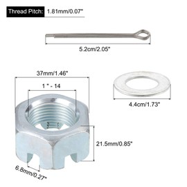 uxcell 2Sets Trailer Nut Kit, Carbon Steel 1"-14 Hex Castle Nut & 1.73" Washer & 2.05" Split Cotter Pin for Spindle, Shaft