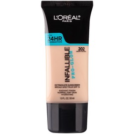 L'Oreal Paris Makeup Infallible Up to 24HR Pro-Glow Foundation, 202 Creamy Natural, 1 fl. oz.