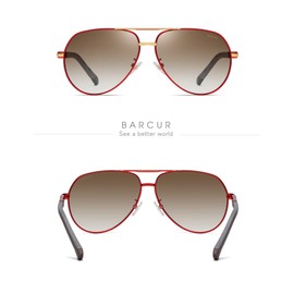 Barcur Polarized Aviator Sunglasses for Men Women Large Lens uv Protection(Red Gradient Tea)