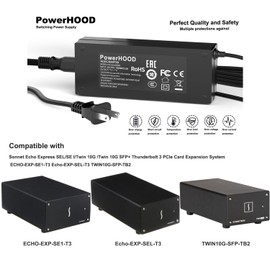 PowerHOOD 12V AC Adapter Compatible with Sonnet Echo Express SEL/SE I/Twin 10G /Twin 10G SFP+ Thunderbolt 3 PCIe Card Expansion System ECHO-EXP-SE1-T3 Echo-EXP-SEL-T3 TWIN10G-SFP-TB2 Power Charger