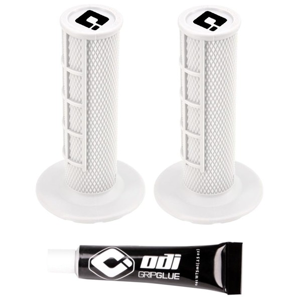 White Ruffian ODI MX Bike Grips Half Waffle 7/8" Handlebars