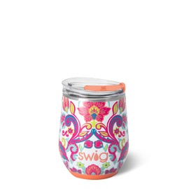 Swig Life 12oz Wine Tumbler with Lid, Stainless Steel, Dishwasher Safe, Portable, Triple Insulated Wine Tumbler (Flourish)