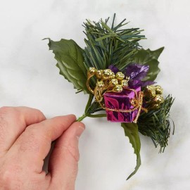 Factory Direct Craft Lot of 6 Purple Gift Box and Artificial Pine Christmas 7" Floral Picks