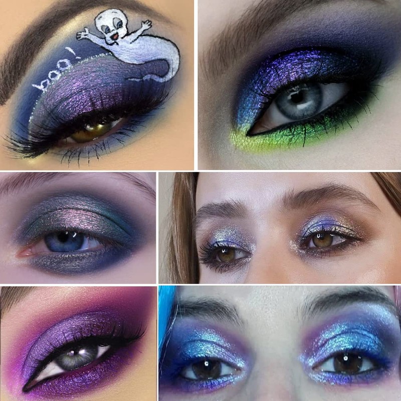 Afflano Holographic Eyeshadow Glitter, Colour Changing Multichrome Eyeshadow Silver Blue