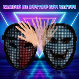 Máscara LED con Bluetooth Programable, Máscara LED con Detección de Gestos, Máscara Luminosa LED Genial, Perfecto para Fiestas de Disfraces de Halloween, Cosplay, Navidad